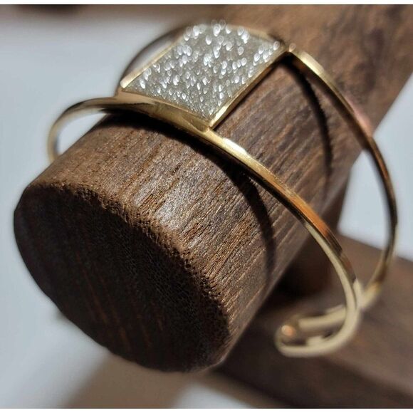 Gold Tone Rhinestone‎ Cuff Bracelet Dress Bling Rectangle Statement - Picture 5 of 10